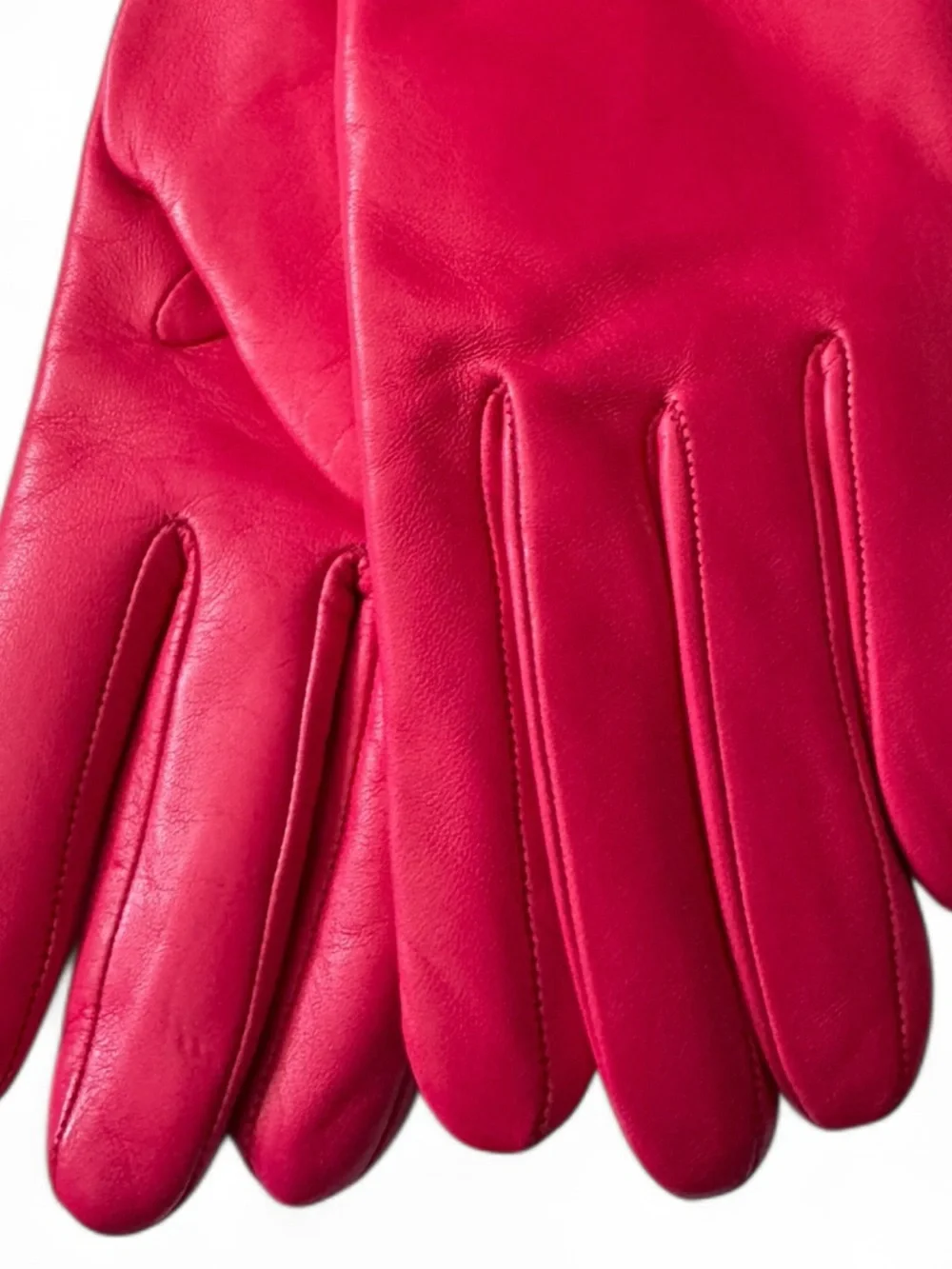 Portolano Fuchsia Pink Leather Gloves with Cashmere Lining Size 6 1/2